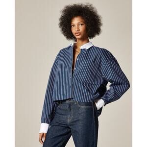 J. Crew Étienne cropped button-up shirt in striped cotton poplin Size Small NWT